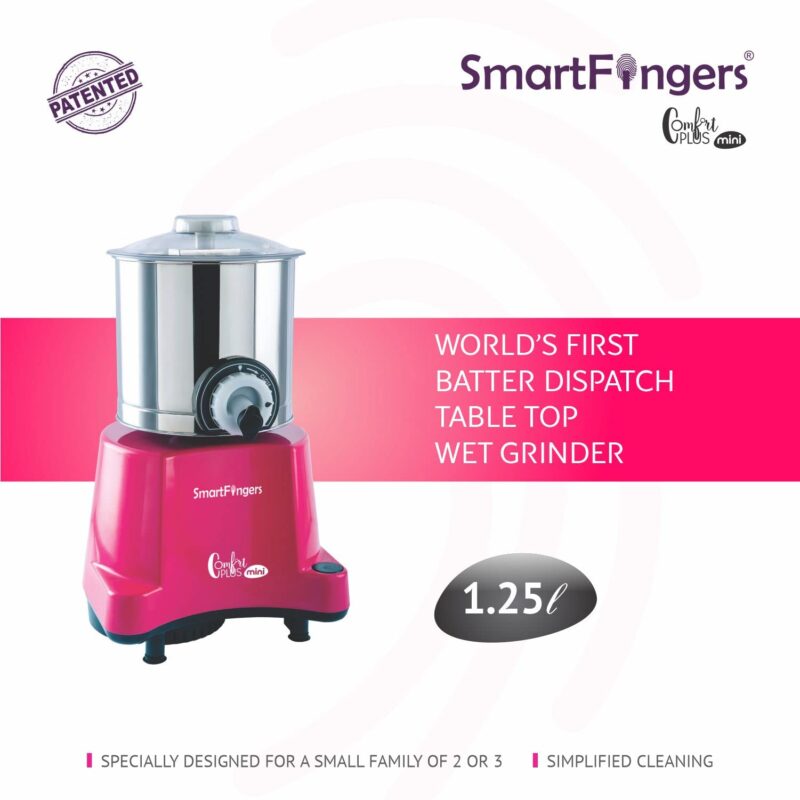 SmartFingers Comfort Plus Mini Table Top Wet Grinder 230V 50hz, 1.25 Liter, Pink - Image 7