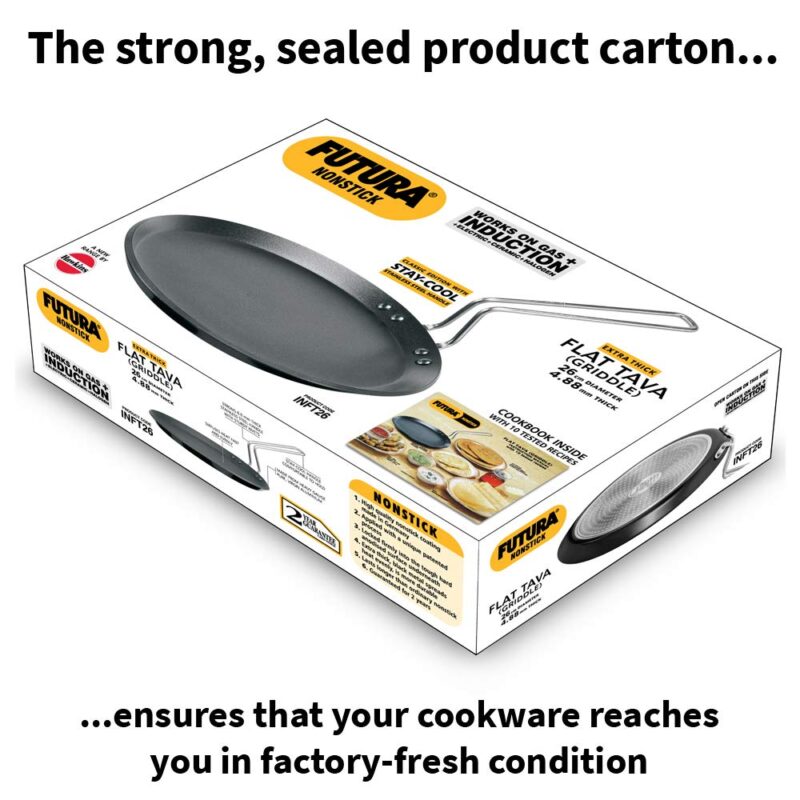 Hawkins Futura 26 cm Flat Tava, Non Stick Tawa with Stainless Steel Handle, Induction Tawa with Rim, Pancake Pan, Flat Pan, Black (INFT26) - Image 3