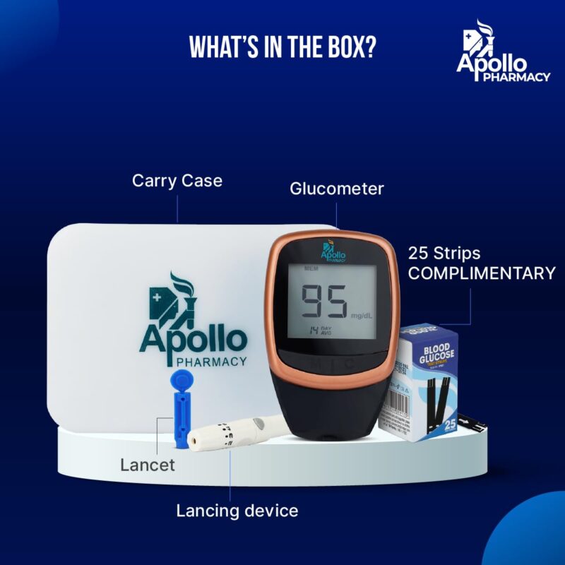 (New Launch) Apollo Smart Glucometer With Complimentary 25 Strips + App, Bluetooth Enabled, Access to Diabetes Self Management Tool with Doctor Chat Assist Plan, Complimentary Apollo Circle membership, Complimentary 100 Health Credits, Lifetime Warranty, - Image 2