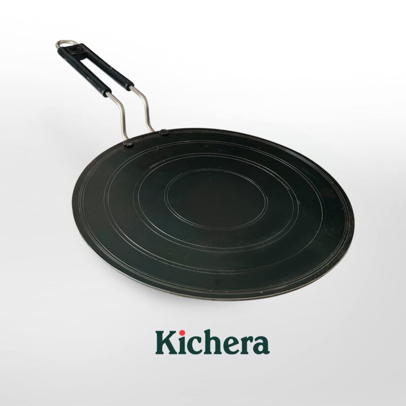 Kichera Traditional Iron Dosa Kal/Pure Iron Dosa Tawa with Stainless Steel Handle 28cm/11 inch, 1kg | Gas Stove and Induction Friendly | Pre-Seasoned Black Flat Iron Tawa - Image 4