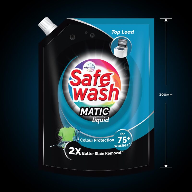 Safewash Top Load Matic Premium Liquid Detergent with Colour-Protect Technology| 2X Stain Removal | For All Types of Fabrics| 2L Refill Pouch - Image 6