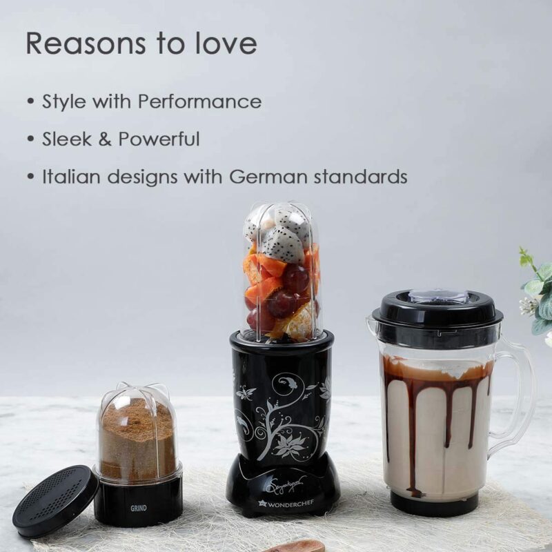 Wonderchef Nutri-blend Juicer, Mixer, Grinder, Blender & Smoothie Maker | 22000 RPM, 500W |100% Full Copper Motor | 3 unbreakable jars | 2 Years warranty | Recipe book by Chef Sanjeev Kapoor | Black - Image 4