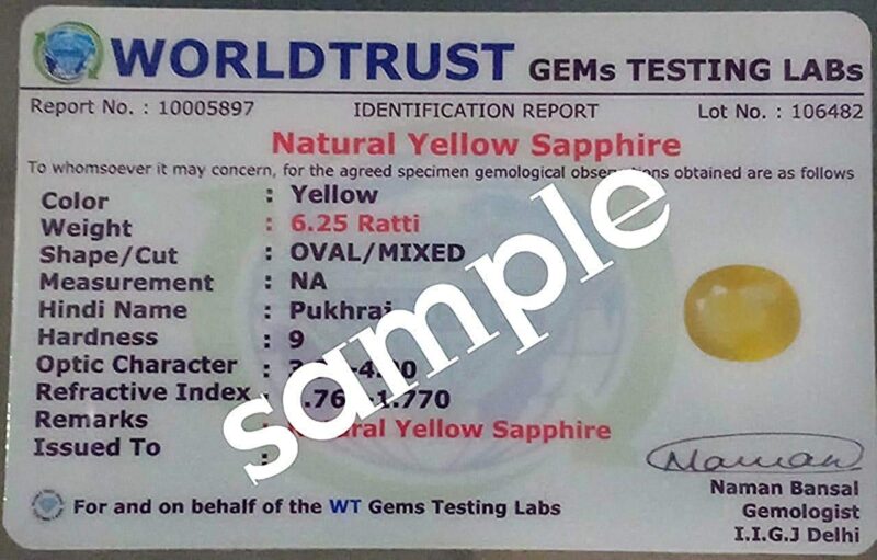 Kirti Sales GEMS Natural AA++ Quality Pukhraj yellow Sapphire 6.25 Ratti / 5.70 Carat Certified Original Loose Gemstone Unheated and Untreated - Image 4