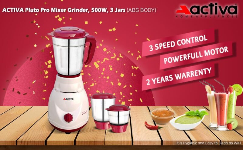 ACTIVA Pluto Pro Mixer Grinder 500W | 3 Jars | comes with 2 Year Warranty - Image 5