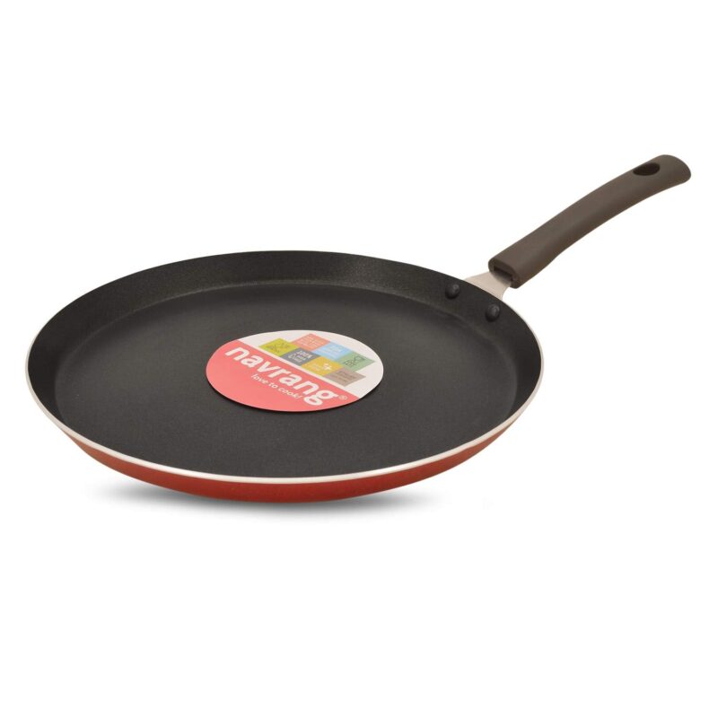 NAVRANG Cookware Aluminium Dosa Tawa 27.5cm | Non-Stick Tava with Soft Touch Handle | Non Induction - Red - Image 4