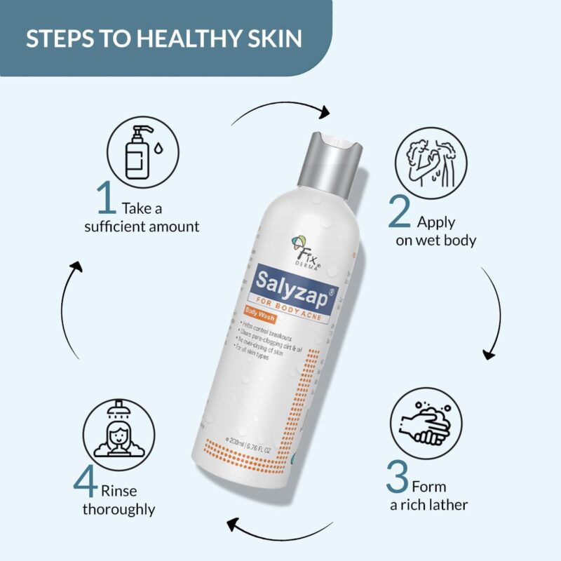 4x FIXDERMA Salyzap 2% Salicylic Acid Body Wash - 200ml each (Pack of 4) - Image 4