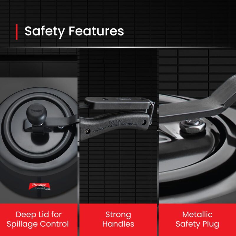 Prestige 3 Litres Nakshatra Plus Svachh Induction Base Inner Lid Hard Anodized Pressure Cooker | Black | Deep lid Spillage Control | Handi | Anti-Bulge Base | Sturdy Handle - Image 3