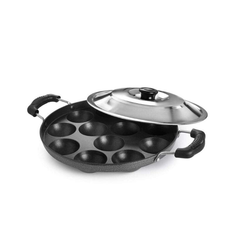 Tosaa Non-Stick 12 Cavity Appam Patra Side Handle with lid, Color May Vary - Image 5