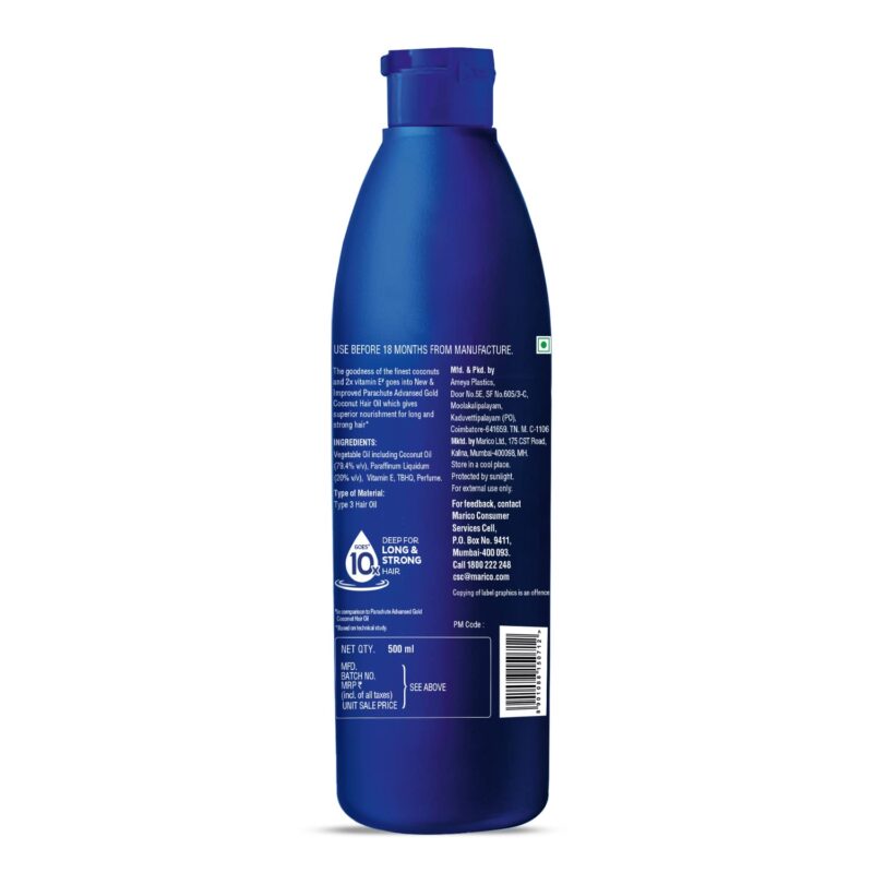 Parachute Advansed Gold Coconut Hair Oil, Pure Coconut Oil, Vitamin E for Long, Strong & Gorgeous Hair, 400 ml - Image 3