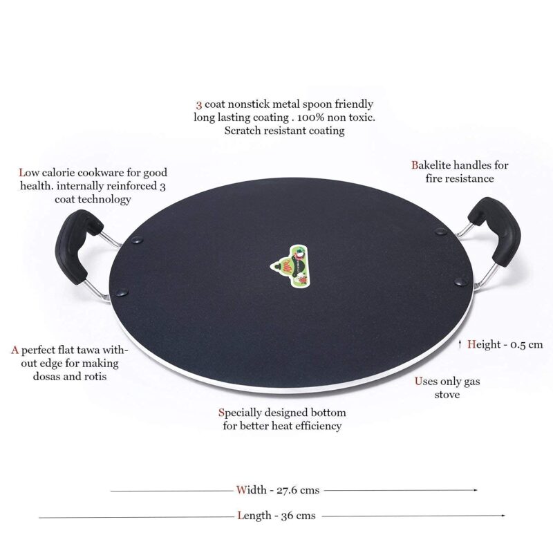 Anjali D PMTD12 Multi Tawa Deluxe Platinum Flat Tawa With Heat Resistant sturdy 2 Side Handle Triple Coating Non stick Tawa for Multie Purpose Food Item Making PMTD12 - Image 6