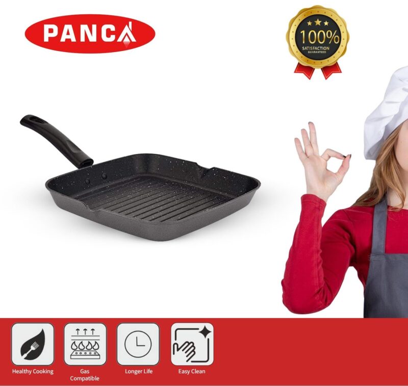 PANCA Non Stick Aluminium Grill Pan Multi Snack Pan Sandwich Maker Uttapam Pan Chilla Pan Toast Pan Grilled Sandwich Snackers Large Pan Kadai Multipurpose- Grey - Image 4