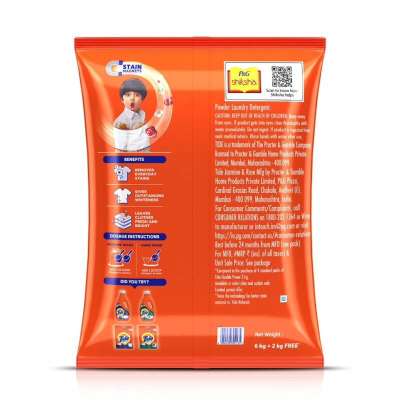 Tide Plus Double Power Detergent Washing Powder Jasmine & Rose 6kg + 2kg FREE - Image 8