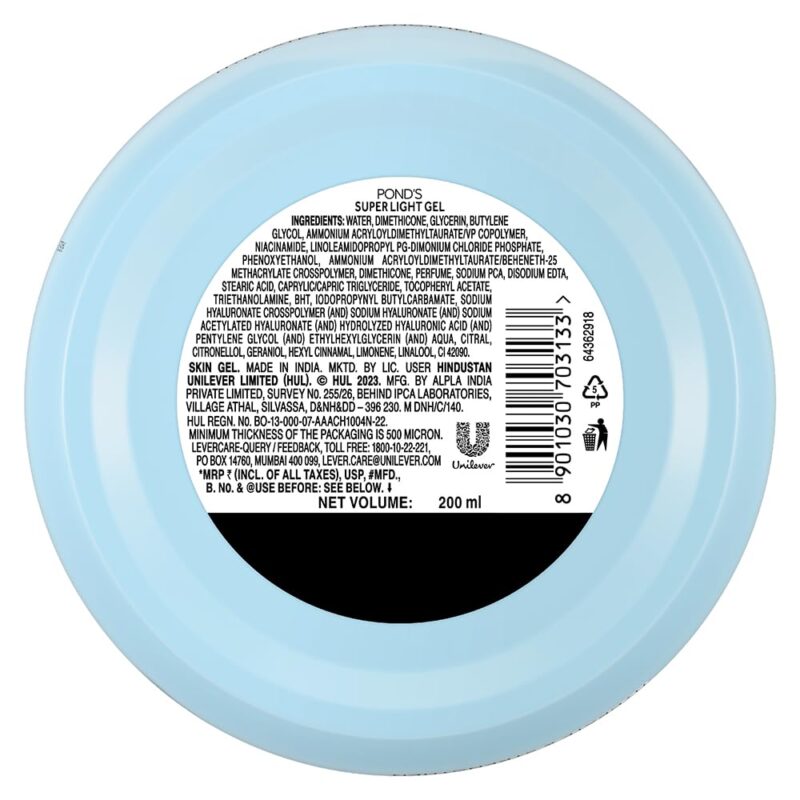 Pond's Super Light Gel Oil Free Moisturiser With Hyaluronic Acid + Vitamin E || 200 ml - Image 7