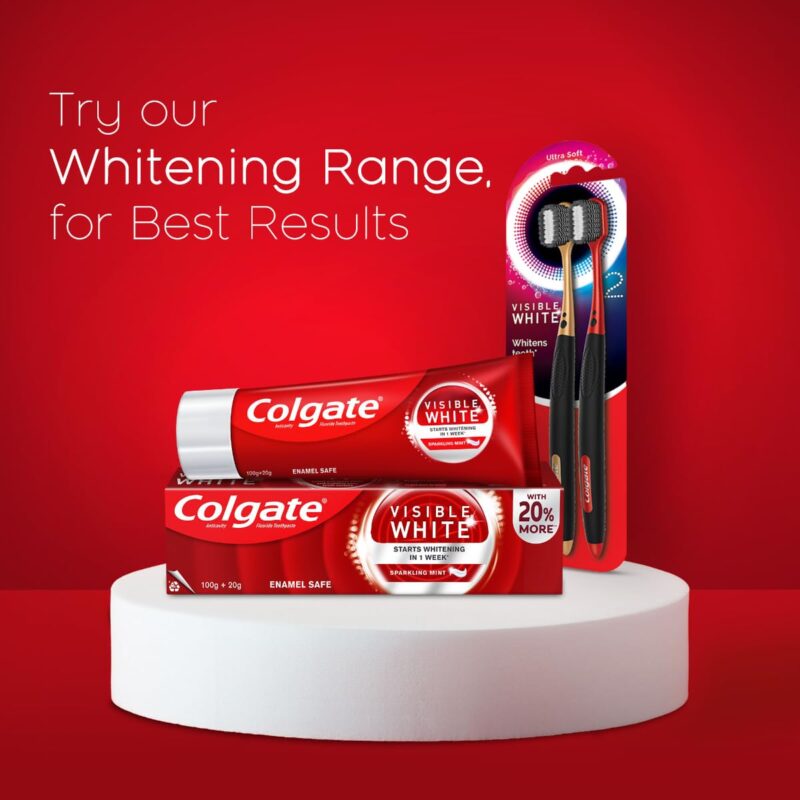 Colgate Visible White Toothpaste, Teeth Whitening Starts in 1 week, Safe on Enamel, Stain Removal Tooth Paste and Minty Flavour for Fresh Breath (200g + 40g, Combo Pack) - Image 3