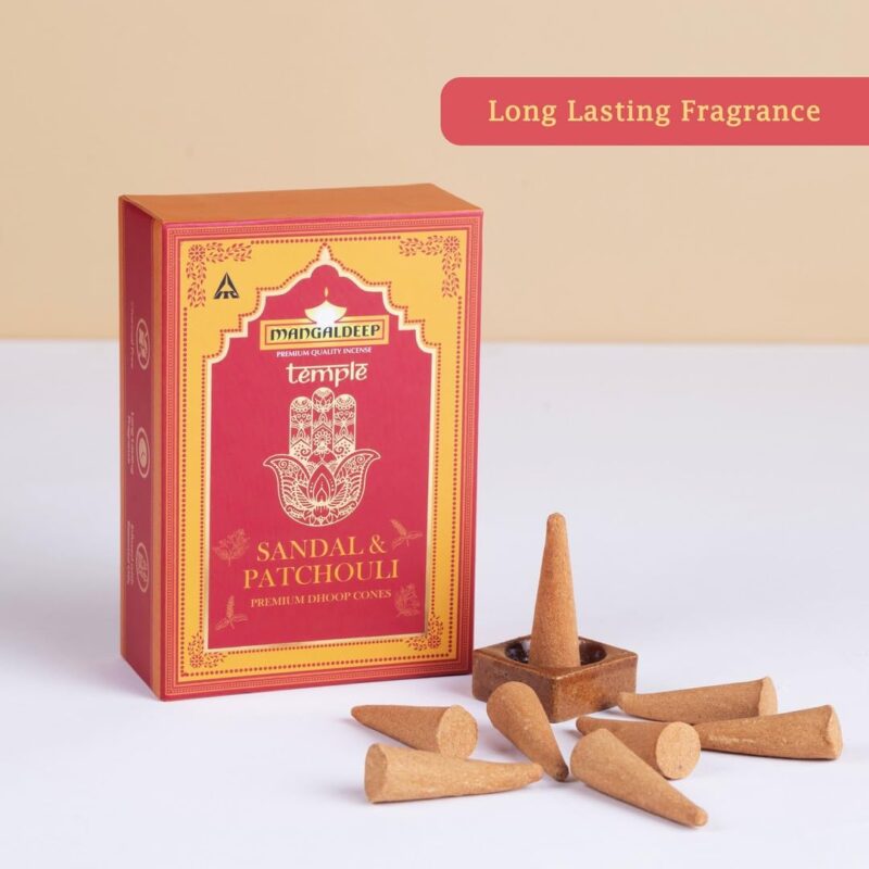 Mangaldeep Temple Premium Bambooless Dhoop Cones - Sandal & Patchouli - Ceramic Stand Inside - Charcoal Free (40 Cones) - Image 6