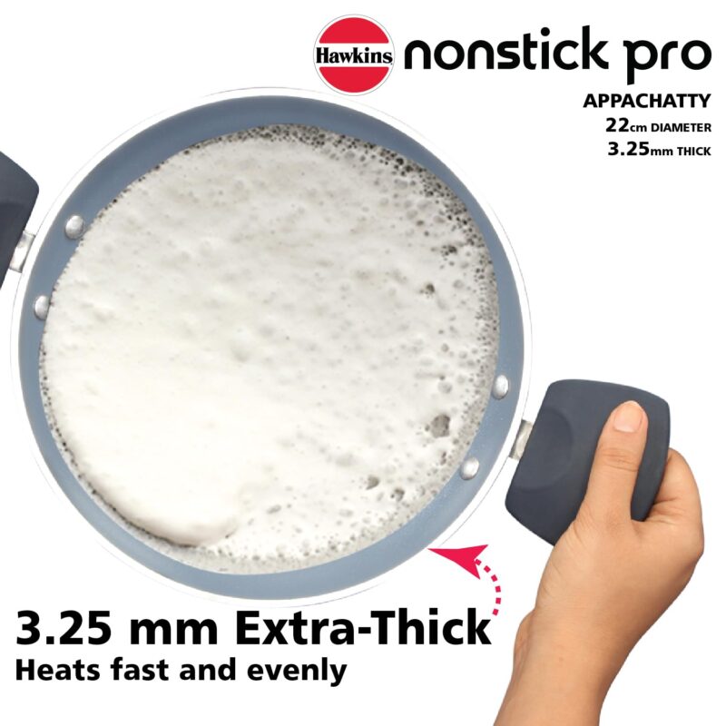Hawkins Nonstick Pro 0.9 Litre Appachatty, Mini Kadhai, Appachatti, Appachetty, Appam Pot Maker, Deep Fry Pan with Glass Lid, Granite Kadai - Image 6