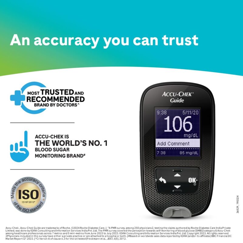 Accu-Chek Guide Blood Glucose Glucometer (with Bluetooth) Kit with Vial of 10 Strips, 10 Lancets and a Lancing Device FREE for Accurate Blood Sugar Testing - Image 4