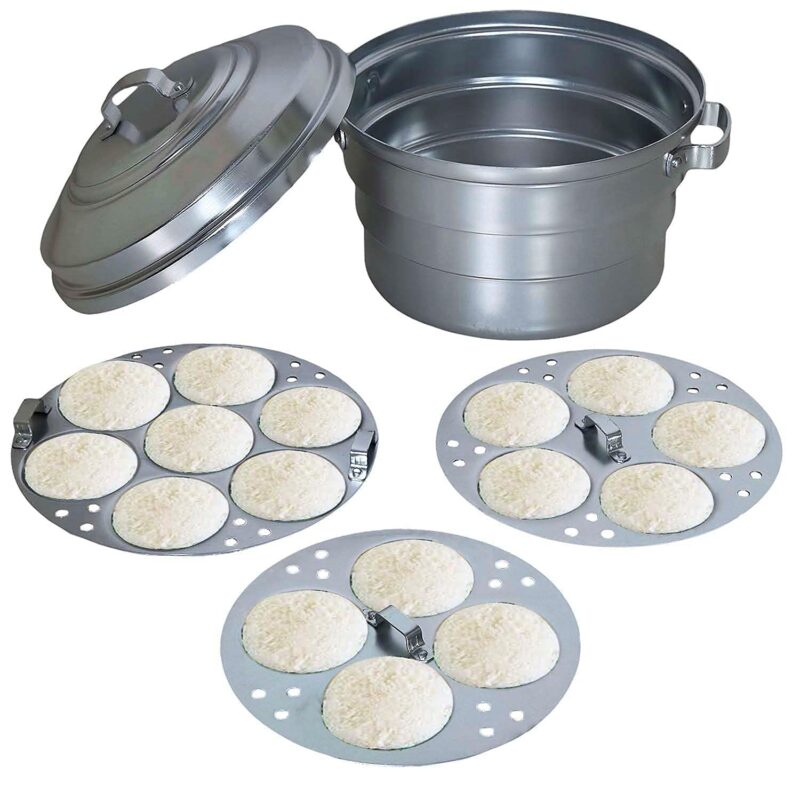 Subaa Anodised(Hindalium) Aluminium Idli Maker/Non-Whistling Traditional Idli Cooker/Idlipot/Idli Steamer Cooking 16 Idlis Size 16, White Color, Lpg Stove Compatible Only- 3 Idly Plate, 16 Liters - Image 5