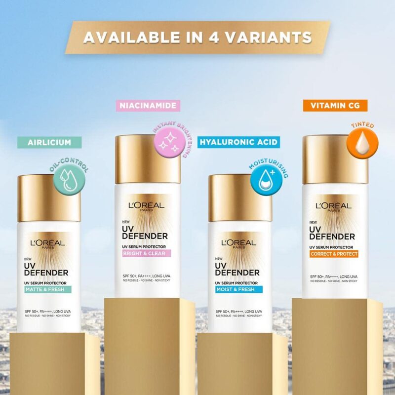 L'Oreal Paris Sunscreen, Non-Greasy, Hydrating Sunscreen With Hyaluronic Acid, UVA & UVB Protection, With SPF 50 PA+++, Moist & Fresh, UV Defender Serum Protector, 50 ml - Image 2