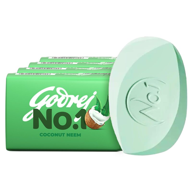 Godrej No.1 Bathing Soap Coconut & Neem Soap Grade 1 Soap & Long-Lasting Fragrance, Combo Pack Of Pack Of 4 (150G Each)