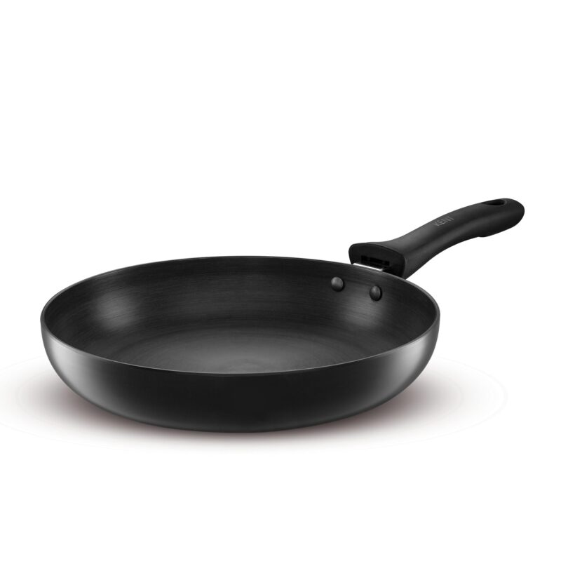 KENT Hard Anodised Frying Pan 22 CM | 1.4L | Non Reactive, Non Toxic, & Non Staining Food Grade Surface | 3.25mm Thick Base for Uniform Heating| Cool Touch Bakelite Handle | Induction Friendly, Black