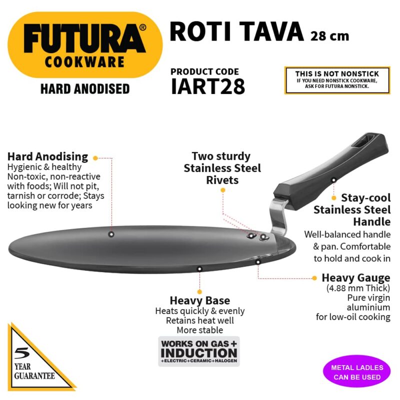 Hawkins Futura 28 cm Roti Tava, Hard Anodised Tawa, Induction Tawa, Black (IART28) - Image 7