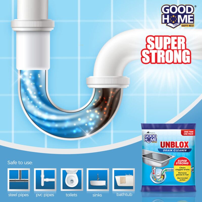 Good Home Unblox Drain Cleaner Effective Sink Cleaner, Drain Blockage Remover, Drain Pipe Cleaner(Pack of 10) - Image 2