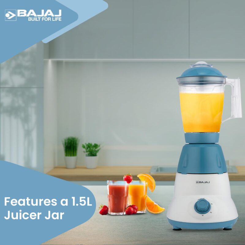 Bajaj Rex Dlx Mixer Grinder 750 Watts Mixie For Kitchen With Nutri-Pro Feature|4 Stainless Steel Mixer Jars|Multifunctional Blade Dry & Wet Grinding Overload Protector|1-Yr Warranty|White/Blue - Image 4