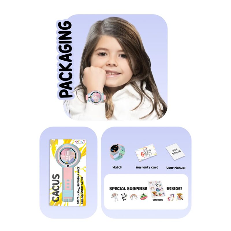 Spiky Cacus 4G Calling Multi-UI IPX7 Waterproof Kids Smartwatch | Rotatable Menu Dial,GPS Tracking, Video Call, Calling Watch, Games, Geo-Fencing, SOS | Best for Kids Girls & Boys 4-12 Years | Pink - Image 3