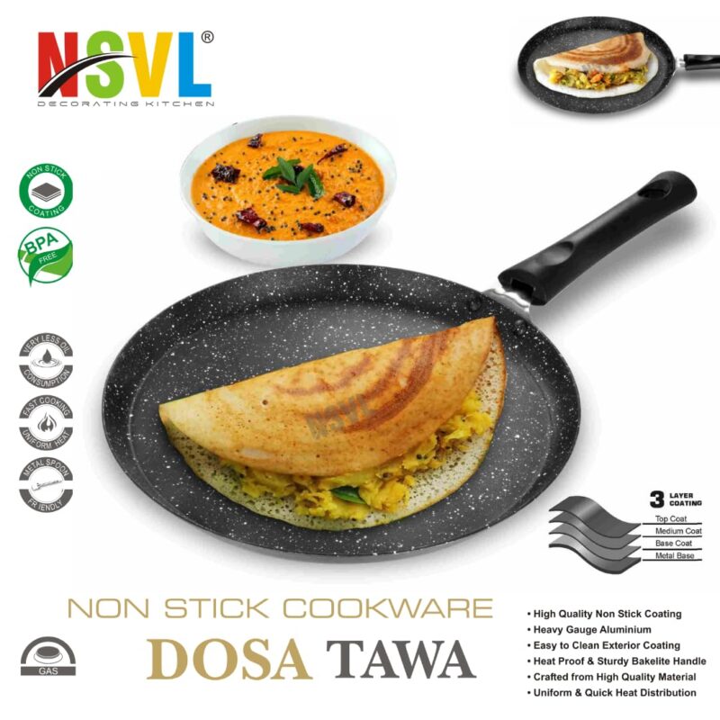 Nsvl Aluminium Non-Stick Dosa Tawa with Handle| Granite Finish | Pfoa Free | High Temperature Resistant Exterior Coating | 25 Cm | Black (DOSA TAWA Premium) - Image 8