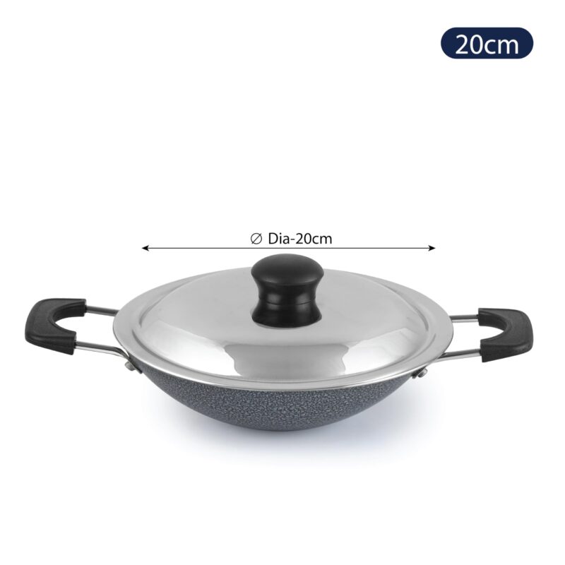 CELLO Black Platina Non-Stick Deep Appachatty with Lid 20 cm | Scratch Resistant | Gas Stovetop Compatible | Comfortable Grip | Black - Image 2