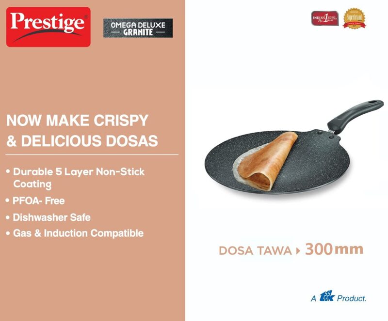 Prestige Omega Deluxe Granite 30cm Non-Stick Dosa Tawa|Scratch and Abrasion Resistant |Gas & Induction Compatible|2 Years Warranty - Image 6