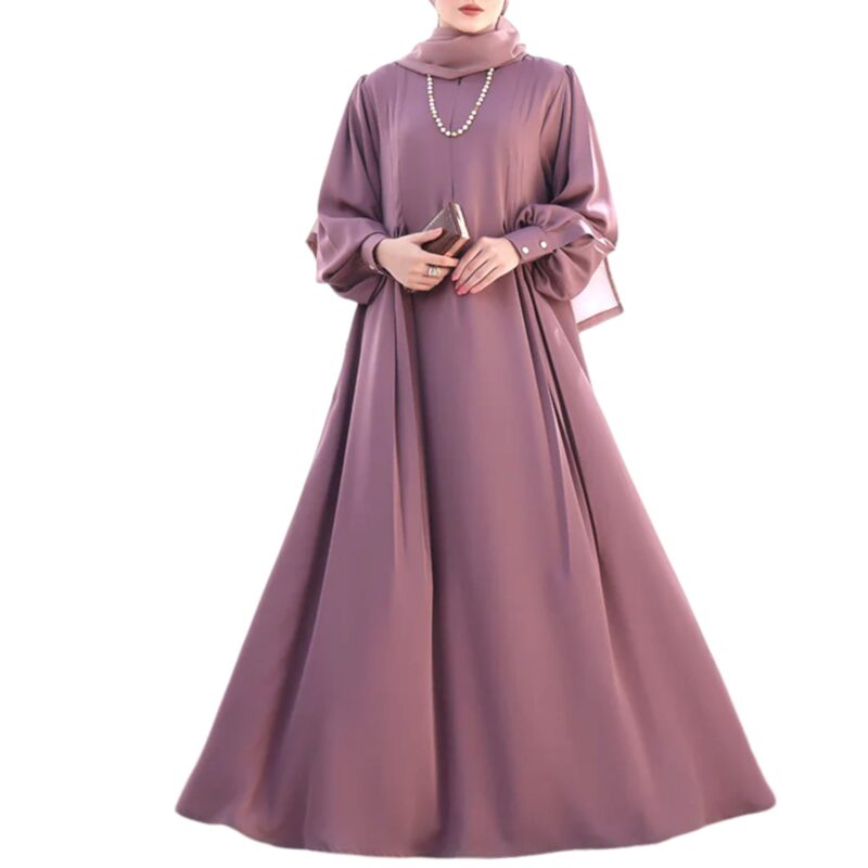 Musheco Designer Abaya Burqa in Firdaus Fabric | Zipper Opening on Yoke | Cuffed Sleeves with Buttons | Loose Fit | Comes with Pockets and Hijab (cop-031-PNK) (LARGE) - Image 3