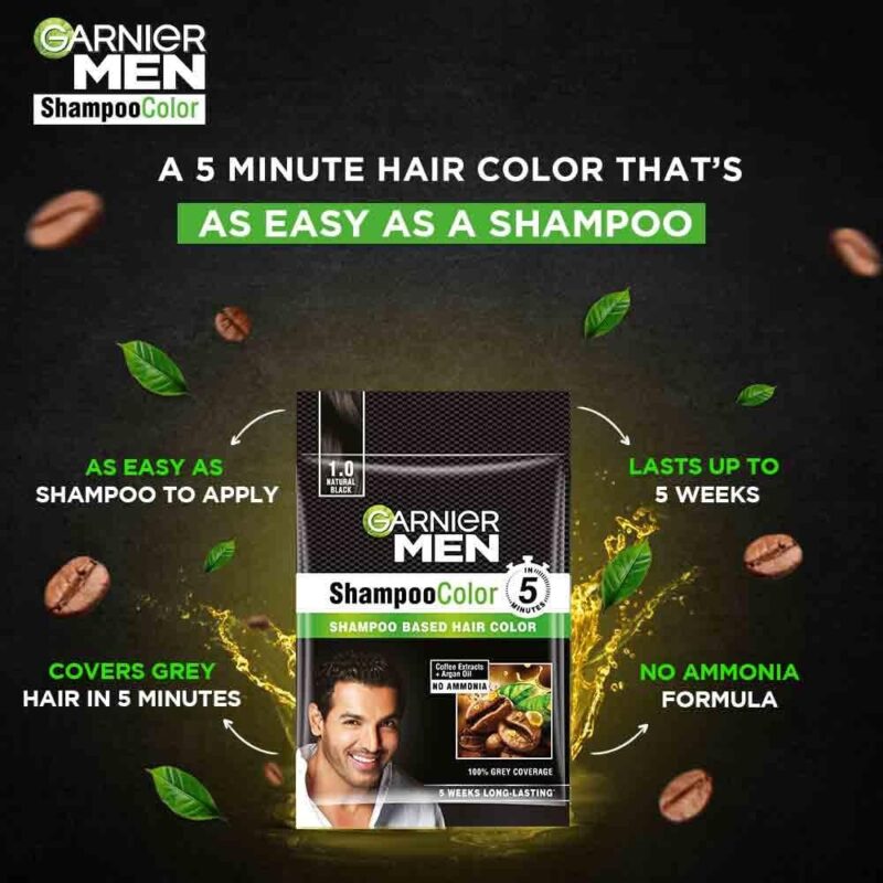 Garnier Men Shampoo Hair Color Shade 1.0 Natural Black (PACK OF 6) - Image 5