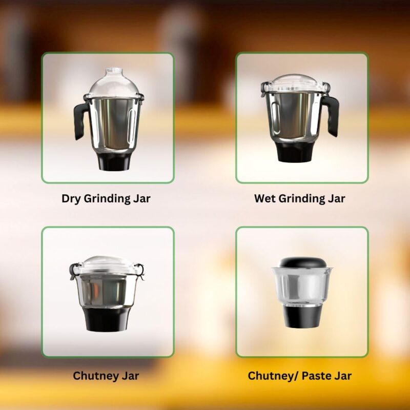 MecTURING 800W Mixer Grinder with 4-Year Warranty | 22000 RPM High-Speed Motor | 4 Handsfree Smart-Lock Jars | Touch Panel & Rotary Dial with Timer | Food-Grade Stainless Steel | All-India Service - Image 2
