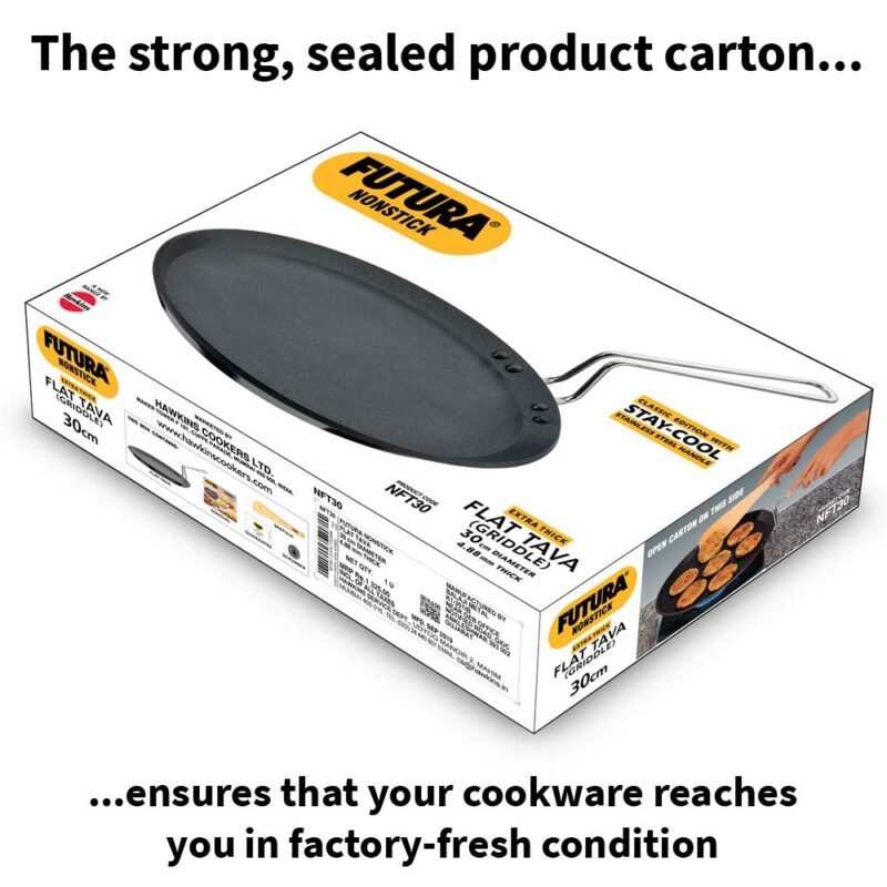 Hawkins Futura 30 cm Flat Tava, Non Stick Tawa with Stainless Steel Handle, Tawa with Rim, Pancake Pan, Flat Pan, Black (NFT30) - Image 3