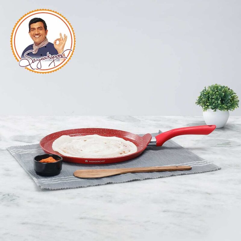 Wonderchef Royal Velvet Non-Stick Dosa Tawa | Induction Bottom | Soft-Touch Handle | Virgin Grade Aluminium | PFOA/Heavy Metals Free | 3 mm | 28cm Non-Stick Tawa | 2 Years Warranty | Red - Image 7