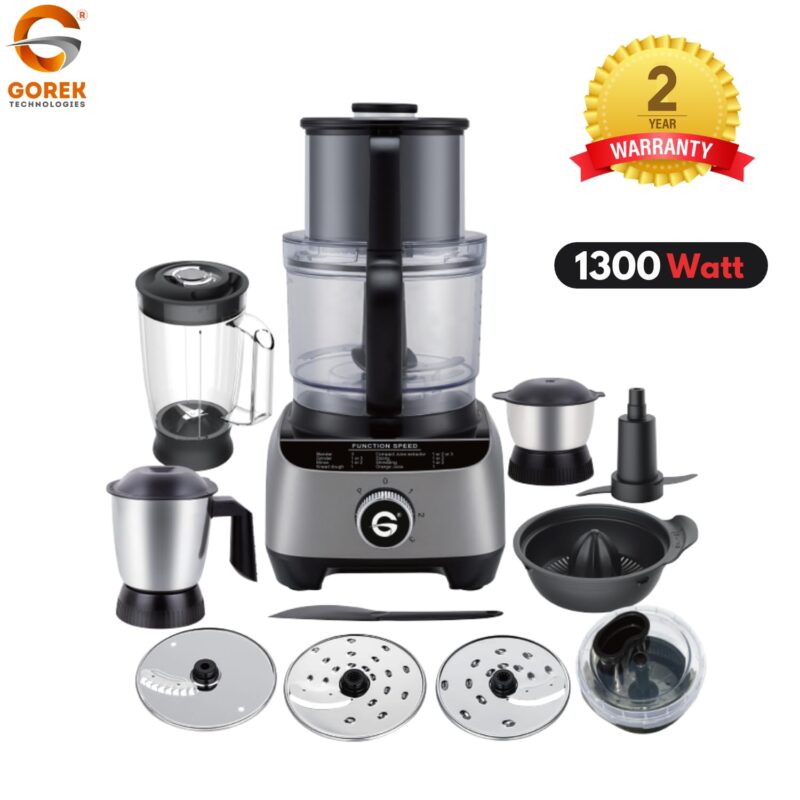 Gorek Technologies Gorek Food Processor Gt-Fp101-1300Watts Copper Motor, Enhanced Inlet And Bowl Size, Mixer Grinder, 13 Versatile Functions, 304 Stainless Steel Jars, And Premium Design And Finish. - Image 5
