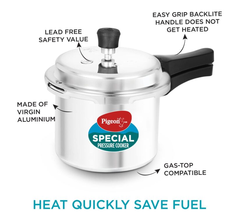 Pigeon By Stovekraft Special Aluminium Pressure Cooker Combo with Outer Lid Gas Stove Compatible 2, 3, 5 Litre Capacity for Healthy Cooking (Silver) - Image 6