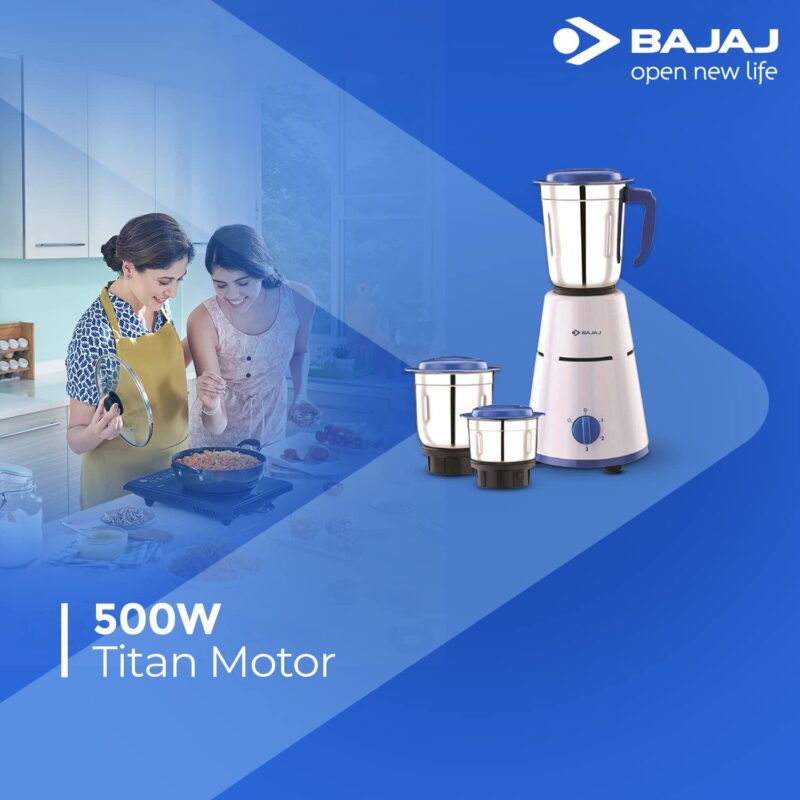 Bajaj Pluto Mixer Grinder 500W |Mixie For Kitchen With Nutri-Pro Feature|3- Speed Control|Motor Overload Protection|Rust Resistant|Stainless Steel Blades |1 year Warranty By Bajaj|White - Image 5