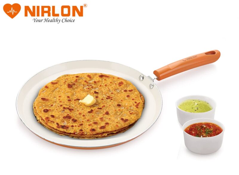 Nirlon Ceramic Flat Dosa Tawa 28cm,Heat-Resistant Handle, Heavy Guage 4mm Thick Aluminum Cookware for Induction/Gas Stove Tops, 4-Layer Nonstick Coatings, Orange(Ceramic_Flat_Tawa 28cm) - Image 3