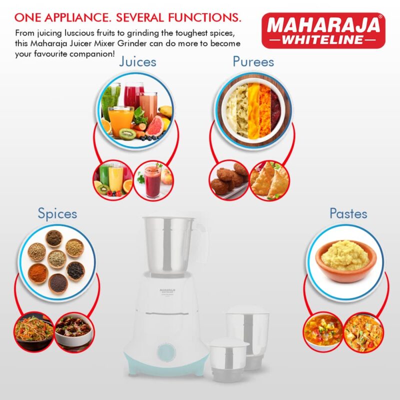 Maharaja Whiteline Livo Classic Mixer Grinder, 500W -MX-250 (Blue & White) - Image 2