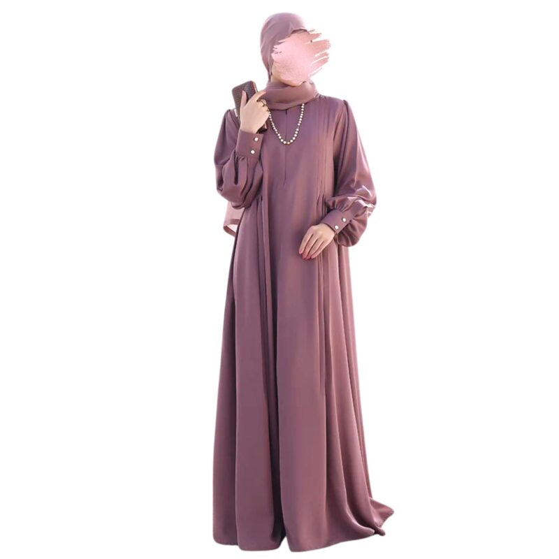 Musheco Designer Abaya Burqa in Firdaus Fabric | Zipper Opening on Yoke | Cuffed Sleeves with Buttons | Loose Fit | Comes with Pockets and Hijab (cop-031-PNK) (LARGE)
