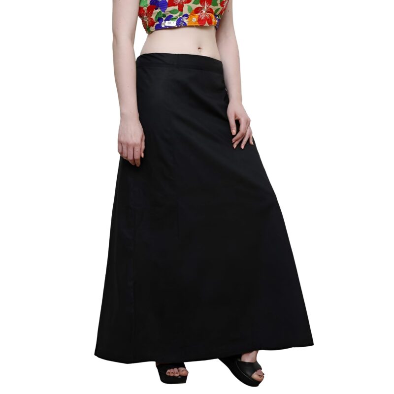 Bardstown Women's Cotton Petticoat Saree Cotton Underskirt Sari Pure Cotton Petticoat (Free Size, Black) - Image 3