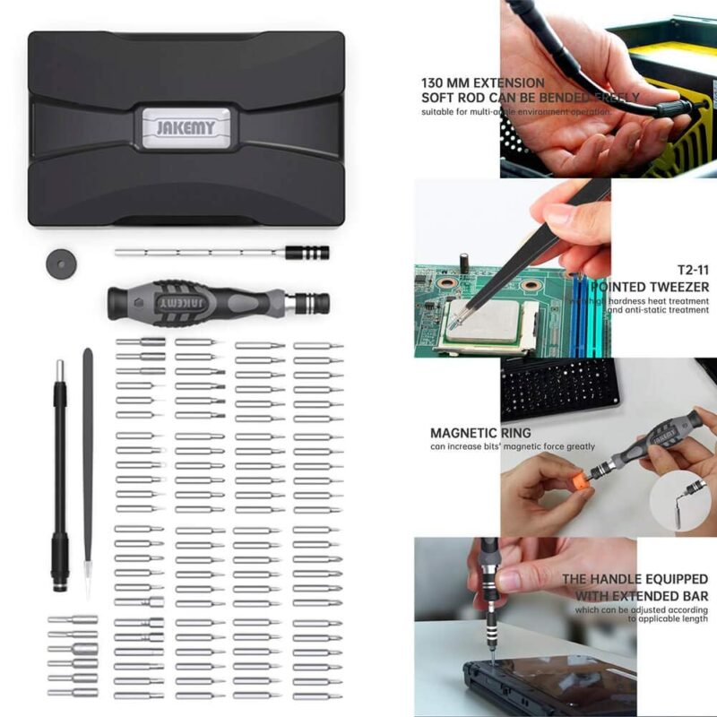 INICIO 106 in 1 Precision Screwdriver Set Long Alloy CRV Bits Repair Tool Magnetic Driver Kit With Flexible Shaft Double Layer For Repair of Electronics Phone Tablet PC Laptops - Grey - Image 7