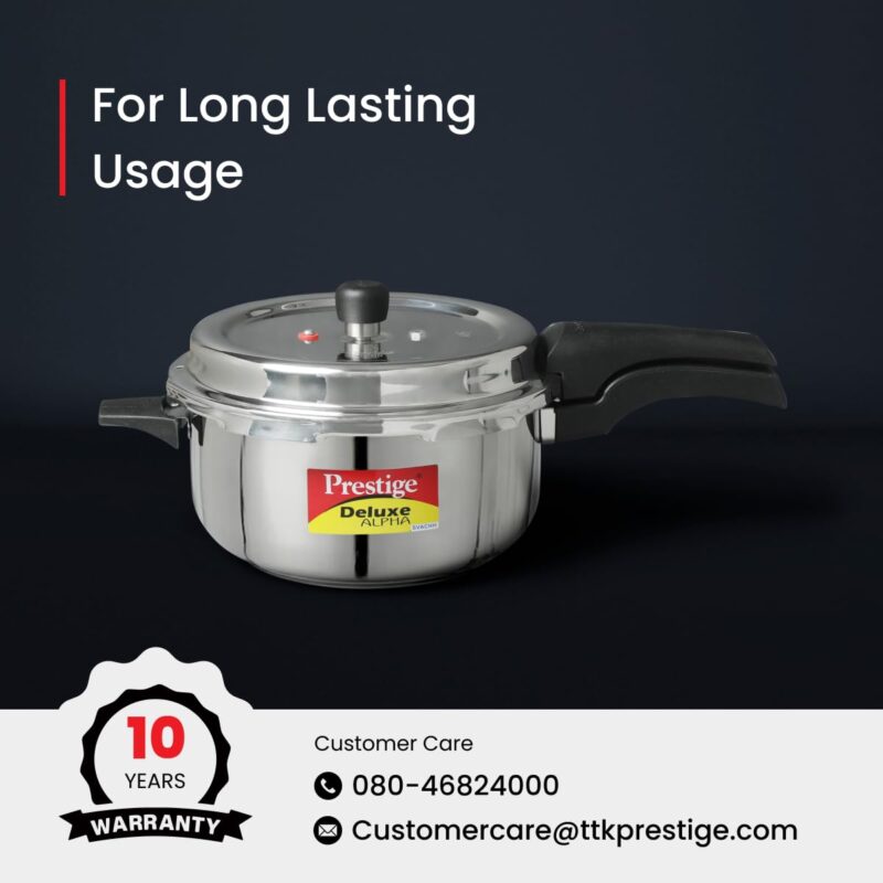 Prestige 3L Svachh Deluxe Alpha stainless steel Pressure Cooker|Outer lid|3-4 personsl|Deep lid for spillage control|Gas & induction compatible|Controlled GasketRelease System|Silver|10 years warranty - Image 2