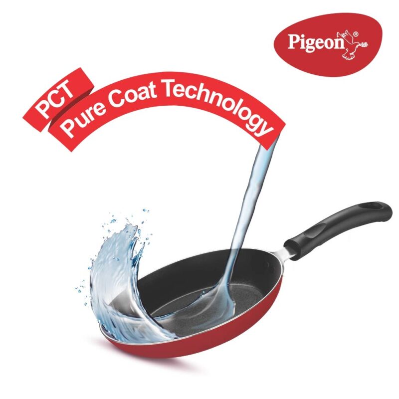 Pigeon Aluminium Nonstick Duo Pack Flat Tawa 250 and Fry Pan 200 Gift Set (Red) - Image 3