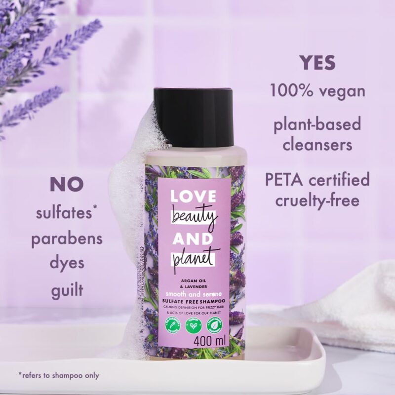 Love Beauty & Planet Argan Oil and Lavender Sulfate Free Smooth and Serene Shampoo|| No Parabens|| No Dyes|| 400ml - Image 6