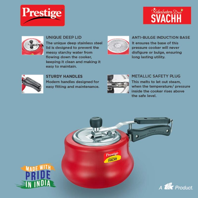 Prestige Svachh, 10752, 3 litre, Nakshatra Duo Red Handi, with Deep Lid for Spillage Control, Aluminium, Inner Lid - Image 5