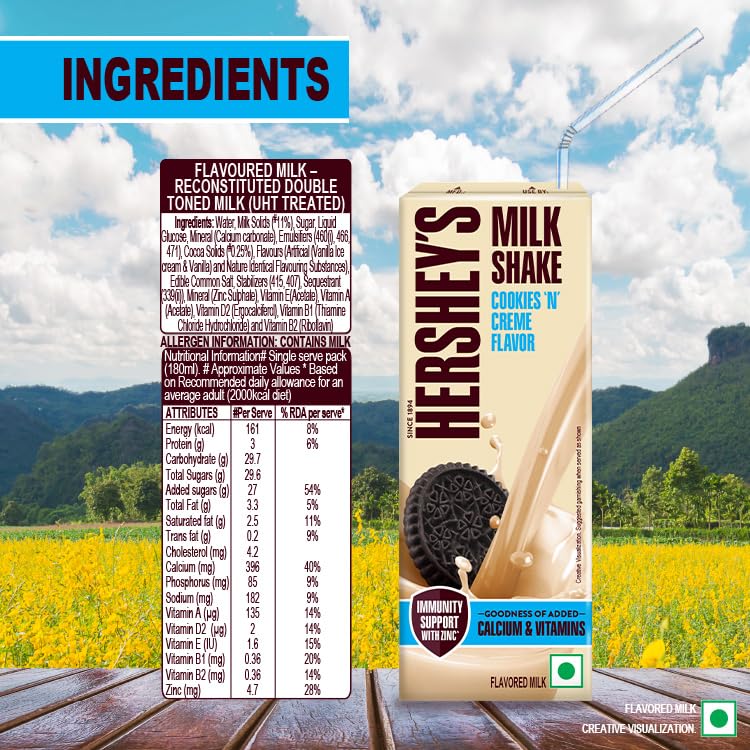 HERSHEY'S Cookies N Cream Flavored Milkshake | Enriched with Calcium | 180Ml - Pack of 6 - Cookies N Cream Flavor - Image 9